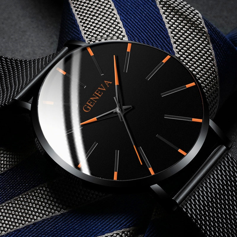 Fashion Ultra-Thin Men's Watch, Simple, Stainless Steel Mesh Band, Quartz Watch.