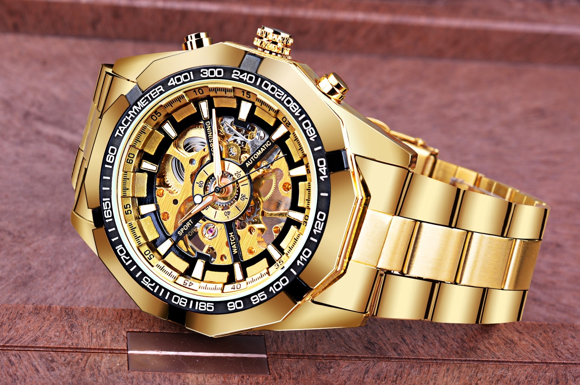 Stainless Steel Waterproof Mens Skeleton Watches Top Brand Luxury Transparent Mechanical Sport