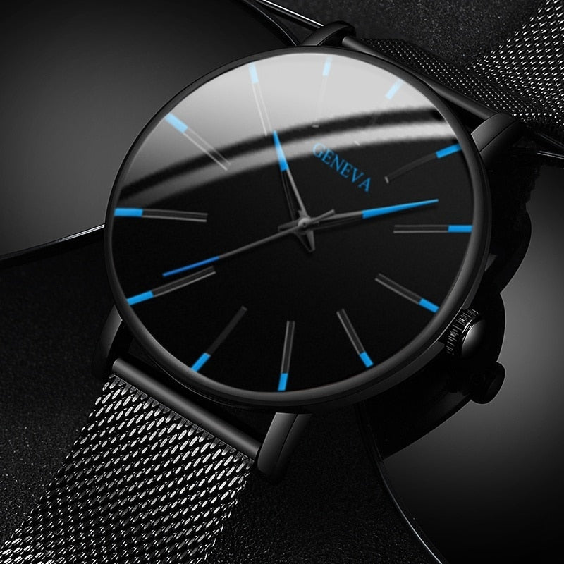 Fashion Ultra-Thin Men's Watch, Simple, Stainless Steel Mesh Band, Quartz Watch.