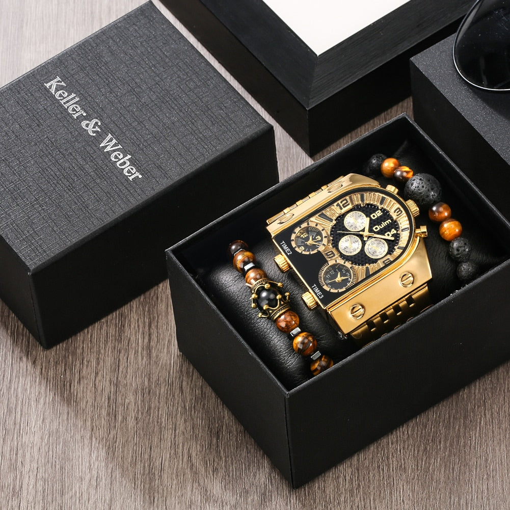 Gift Set for Men: Luxury Watches with Stainless Steel Bracelet, Large Dial, Quartz Watches.