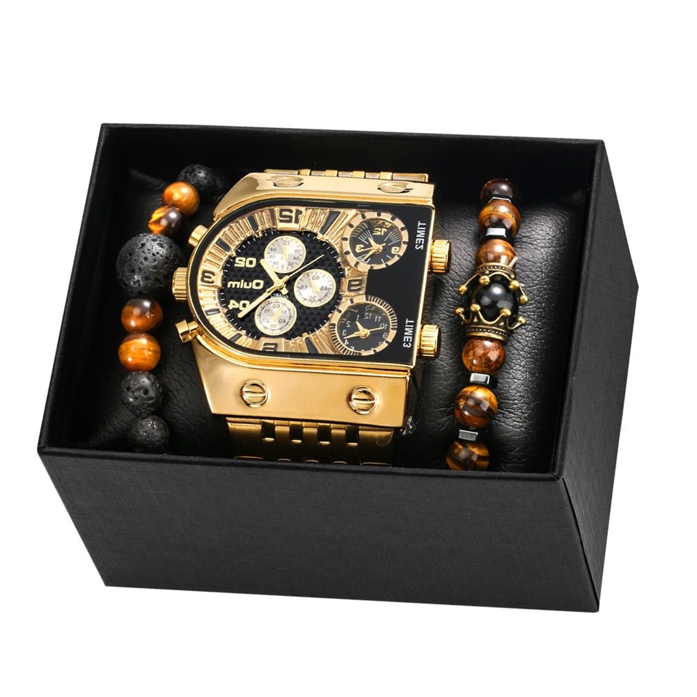 Gift Set for Men: Luxury Watches with Stainless Steel Bracelet, Large Dial, Quartz Watches.