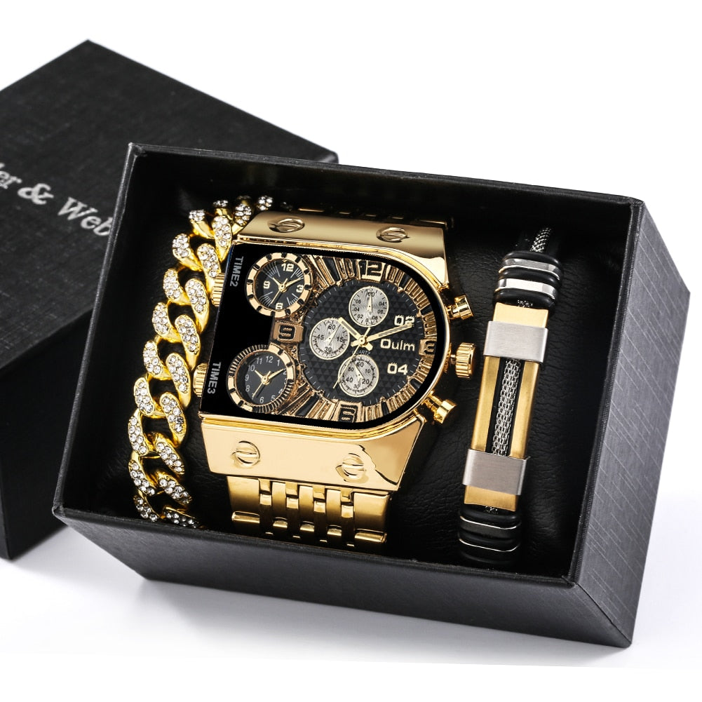 Gift Set for Men: Luxury Watches with Stainless Steel Bracelet, Large Dial, Quartz Watches.