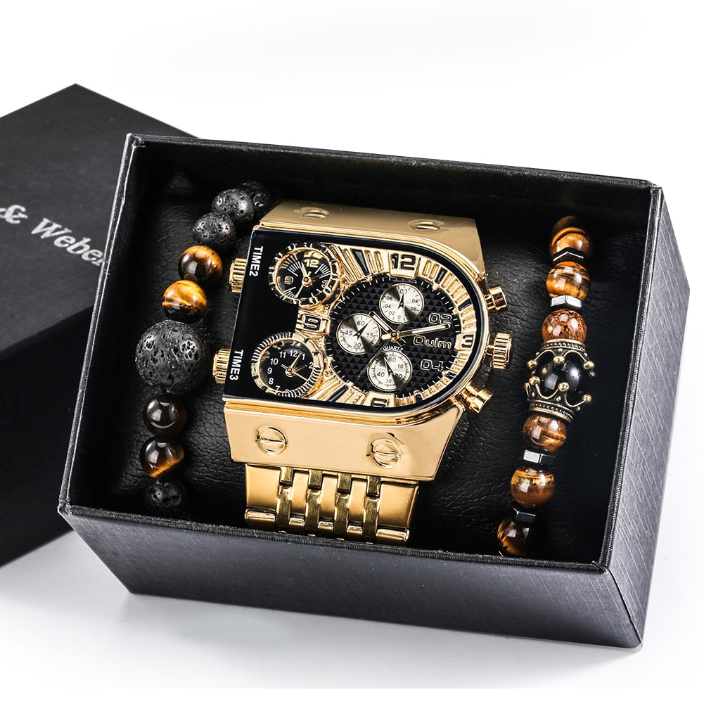 Gift Set for Men: Luxury Watches with Stainless Steel Bracelet, Large Dial, Quartz Watches.