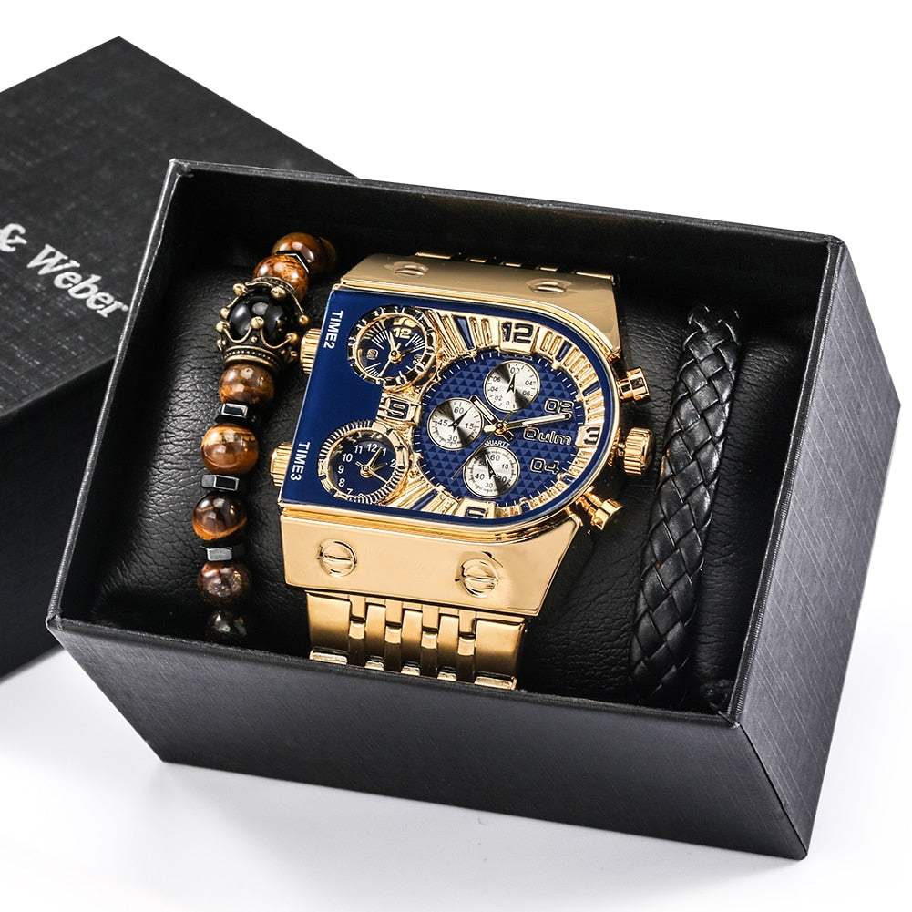 Gift Set for Men: Luxury Watches with Stainless Steel Bracelet, Large Dial, Quartz Watches.