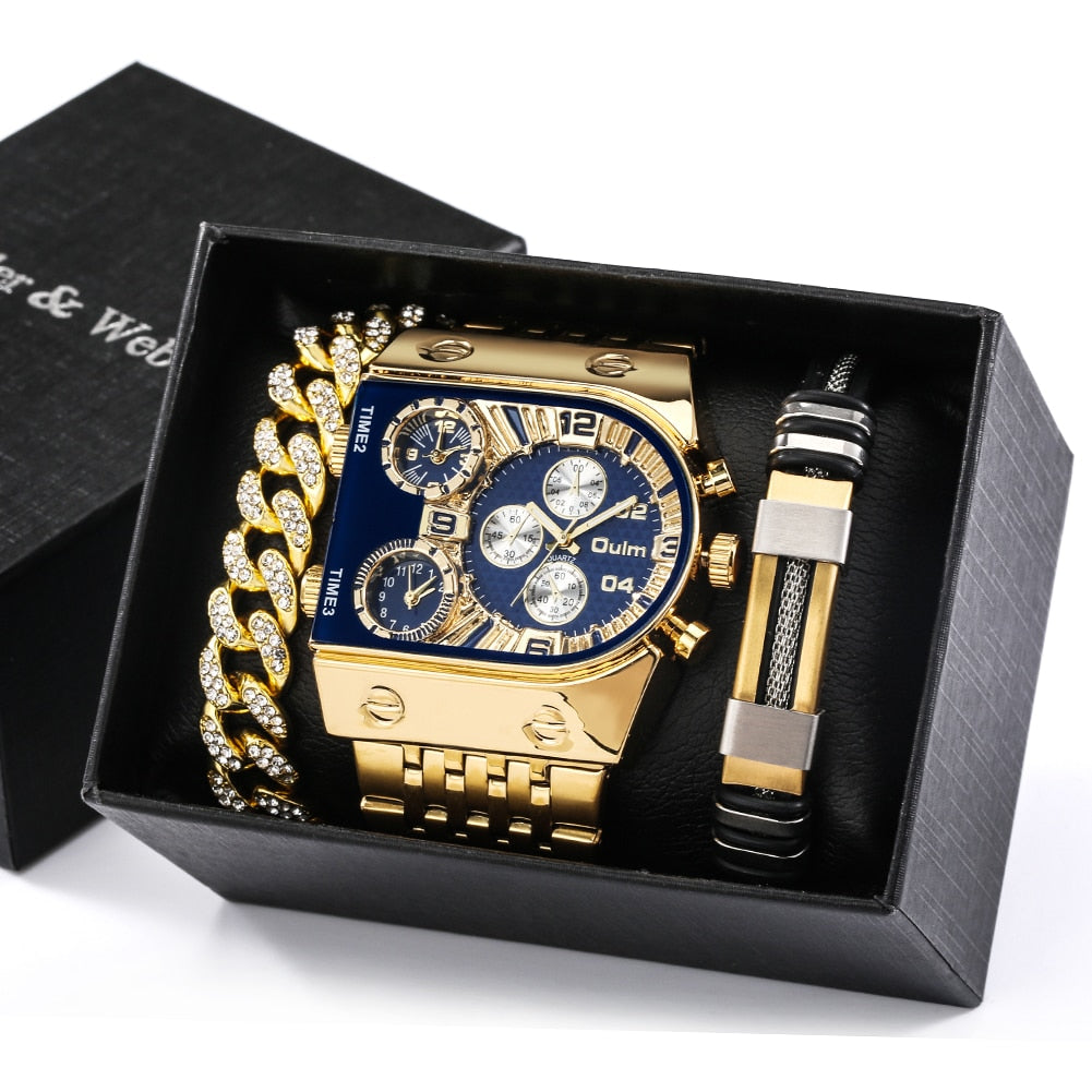 Gift Set for Men: Luxury Watches with Stainless Steel Bracelet, Large Dial, Quartz Watches.